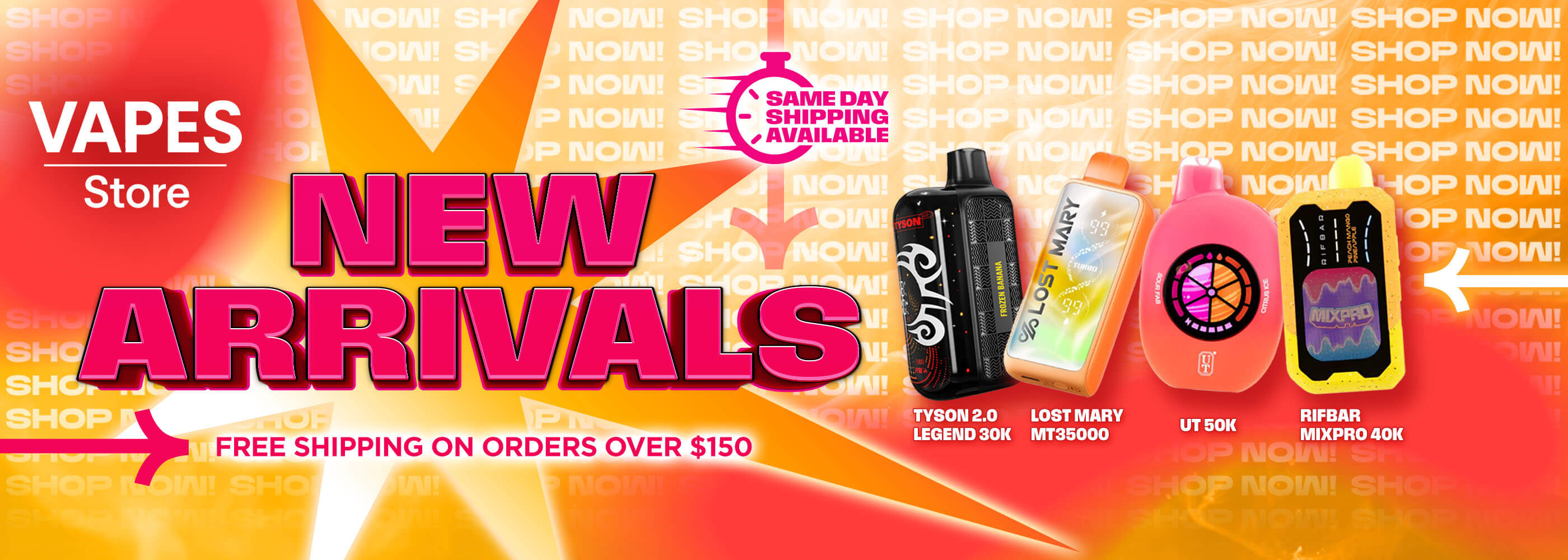 Vapes Store NEW ARRIVALS Desktop Banner 2800x1000